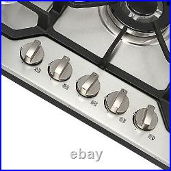 Stainless Steel Gas Cooktop Gas Stove 5 Burners, 30 In Gas Hob with valve