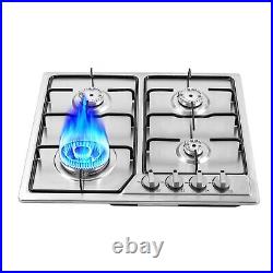 Stainless Steel Gas Stove Silver 4-Burners Built in Gas CookTop NG/LPG Cooktop