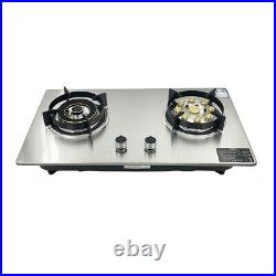 Stainless Steel Portable Natural Gas Gas Stove Double 2 Burner Kitchen Cook Top