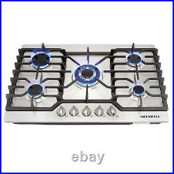 Stainless Steel Silver COOKTOP 30 Built-in 5 Burner Stoves LPG/NG Gas Cooktops