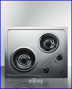 Summit CR2B122 Electric Cooktop 2 Burner Coil Stainless Steel 120 volt Built In