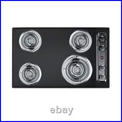 Summit TEL05 4-Burner Electric Coil Built-In Cooktop, Black, Knob Controls