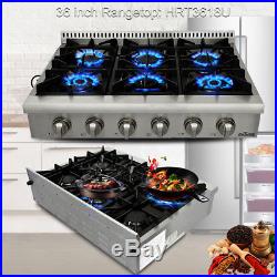 THOR KITCHEN 36 Gas Rangetop Cooktop Stainless Wall Oven, 6 burner, HRT3618U