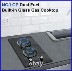 Tempered Glass 12'' Gas Cooktop 2 Burners Propane Cooktop Built in Gas Stovetop