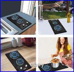 Tempered Glass 12'' Gas Cooktop 2 Burners Propane Cooktop Built in Gas Stovetop