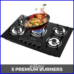 Tempered Glass 5 Burners Stove Gas Cooktop 30inch Black Durable Ceramic Glass
