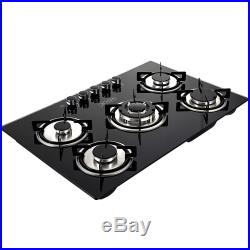 Tempered Glass 5 Burners Stove Gas Cooktop 30inch Black Durable Ceramic Glass