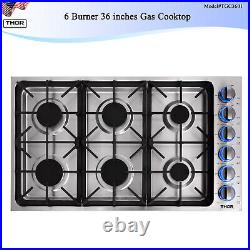 Thor 36 Inches Gas Cooktop 6 Burner Stainless Steel LPG Gas Hob Built In Cooker