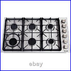 Thor 36 Inches Gas Cooktop 6 Burner Stainless Steel LPG Gas Hob Built In Cooker