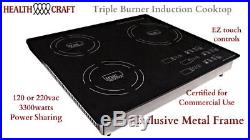 Triple-Burner Induction Cooktop Counter Inset or Portable 120 or 220vac