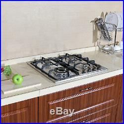 US 23Stainless Steel 4 Burner Gas Cooktop with NG/LPG Conversion Cook Top Stove