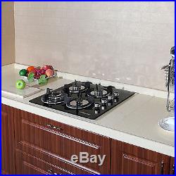 US Black 24 Built-in 4 Burners Gas Cooktop NG/LPG Hob Tempered Glass Cooktops