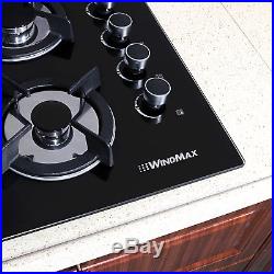 US Black 24 Built-in 4 Burners Gas Cooktop NG/LPG Hob Tempered Glass Cooktops