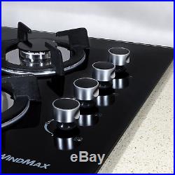 US Black 24 Built-in 4 Burners Gas Cooktop NG/LPG Hob Tempered Glass Cooktops