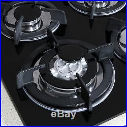 US Black 24 Built-in 4 Burners Gas Cooktop NG/LPG Hob Tempered Glass Cooktops