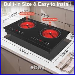 VBGK 2 Burner Electric Cooktop 110V, 3000W Electric Ceramic Glass Stove Top