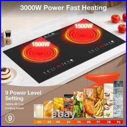 VBGK 2 Burner Electric Cooktop 110V, 3000W Electric Ceramic Glass Stove Top