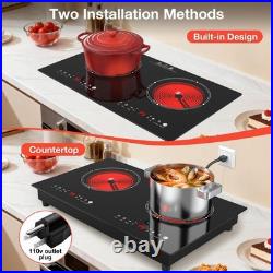 VBGK 2 Burner Electric Cooktop 110V, 3000W Electric Ceramic Glass Stove Top