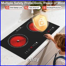 VBGK 2 Burner Electric Cooktop 110V, 3000W Electric Ceramic Glass Stove Top