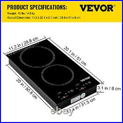 VEVOR 11in Induction Cooktop 2 Burner Ceramic Glass Stove Top Touch Control
