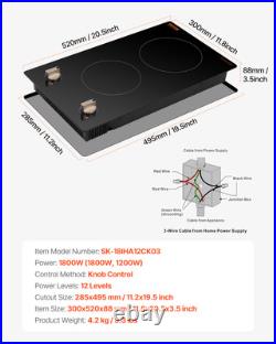 VEVOR 12 2 Burner Induction Cooktop Electric Countertop Burner Knob Control