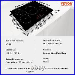 VEVOR 30in Electric Induction Cooktop 4 Burners Stove Top Touch Control 7500W