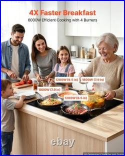 VEVOR Electric Cooktop 24inch 4 Burners Ceramic Stove Top 6000W 220V No Plug