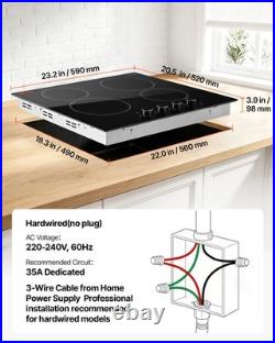 VEVOR Electric Cooktop 24inch 4 Burners Ceramic Stove Top 6000W 220V No Plug