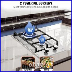 VEVOR Gas Cooktop 12 inch, Max 12250BTU 2 Burners Built-in Stainless Steel