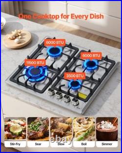 VEVOR Gas Cooktop 24 inch 4 Burners Built-in Gas Stove Top LPG/NG Convertible