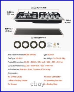 VEVOR Gas Cooktop 24 inch 4 Burners Built-in Gas Stove Top LPG/NG Convertible
