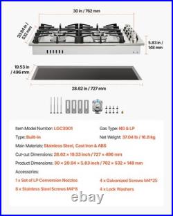 VEVOR Gas Cooktop 30 inch 4 Burners Built-in Gas Stove Top LPG/NG Convertible