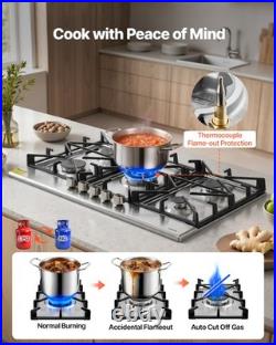 VEVOR Gas Cooktop 36 inch 5 Burners Built-in Gas Stove Top with SABAF Burner