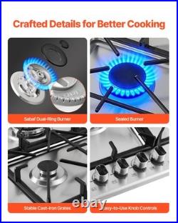 VEVOR Gas Cooktop 36 inch 5 Burners Built-in Gas Stove Top with SABAF Burner