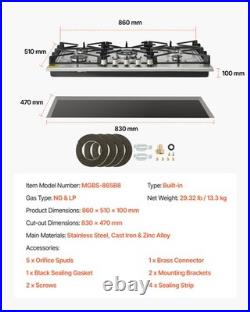 VEVOR Gas Cooktop 36 inch 5 Burners Built-in Gas Stove Top with SABAF Burner