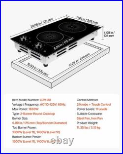 VEVOR Induction Cooktop 12inch 2 Burners Built-in Electric Stove 110V 1800W