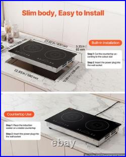 VEVOR Induction Cooktop 24inch 2 Burners Built-in Electric Stove 110V 1800W