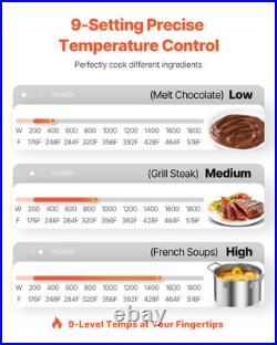 VEVOR Portable Commercial Induction Cooktop 1800W Countertop Burner 9Temp Levels