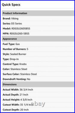 Viking D3 36 Gas Cooktop with 5 Burners