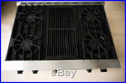 Viking Pro 36 Natural Gas Rangetop VGRT3604QSS Cooktop 4 Burner with Center Grill