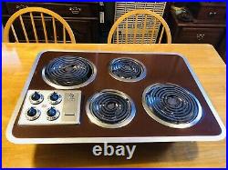 Vintage GE Electric Cooktop Mid Century Modern Kitchen Retro Brown Stove