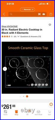 Vivo Home 30 Inch Radiant Cooktop With 4 Elements In Black #SKU-VH812