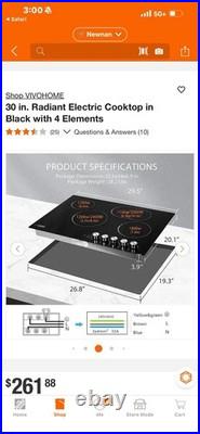 Vivo Home 30 Inch Radiant Cooktop With 4 Elements In Black #SKU-VH812