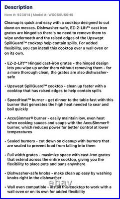 Whirlpool WCG55US0HS 30 Stainless 4 Burner Natural Gas Cooktop #129339 BFSALE