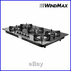 WindMax 35.5 BK Glass 5 Burners Cooktop Built-in & Counter Top NG/LPG Gas Hob