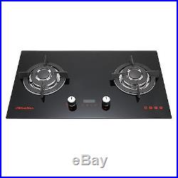 Windmax 30inch Tempered Glass 2 Burners Built-in Cooktop Fixed Gas Time Setting