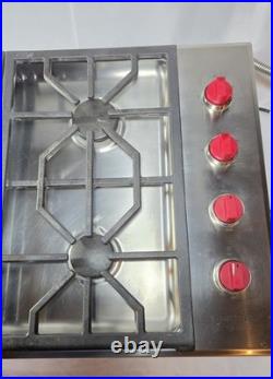 Wolf CG304P/S 30 Professional Gas Cooktop 4 Burner Stainless Steel Red Knobs