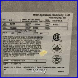 Wolf Model Ct36g/s Lp 36 Liquid Propane Gas Stacked & Sealed 5 Burner Cooktop